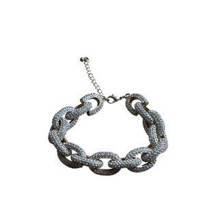 Vintage Y2K Chunky Goldtone Rhinestone Pave Bracelet Bling Glam Statement 7-9"